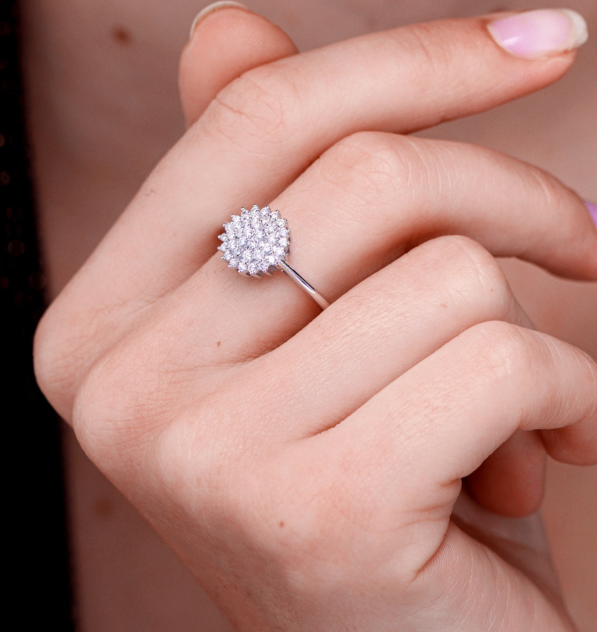 Cluster Lab Diamond Ring 0.33ct H/Si Set In 925 Silver